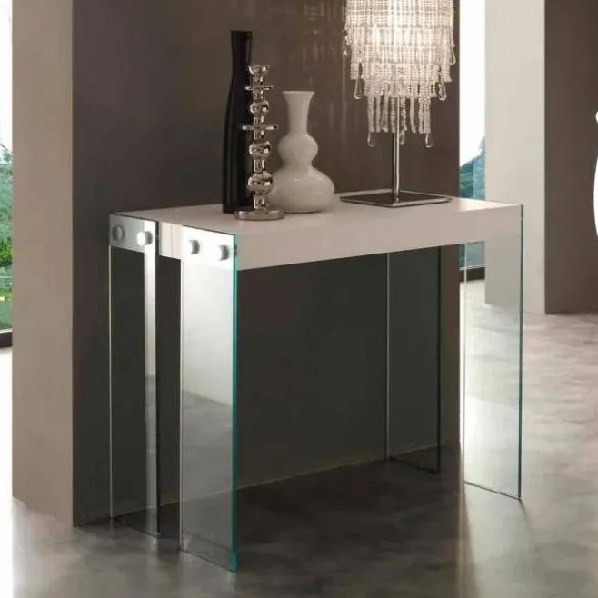 Consolle allungabile con gambe in vetro temperato Iceberg - Pozzoli